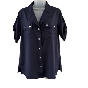 Karl Lagerfeld Navy Blue Utility Pocket Button‎ Down Shirt Women's Size Medium